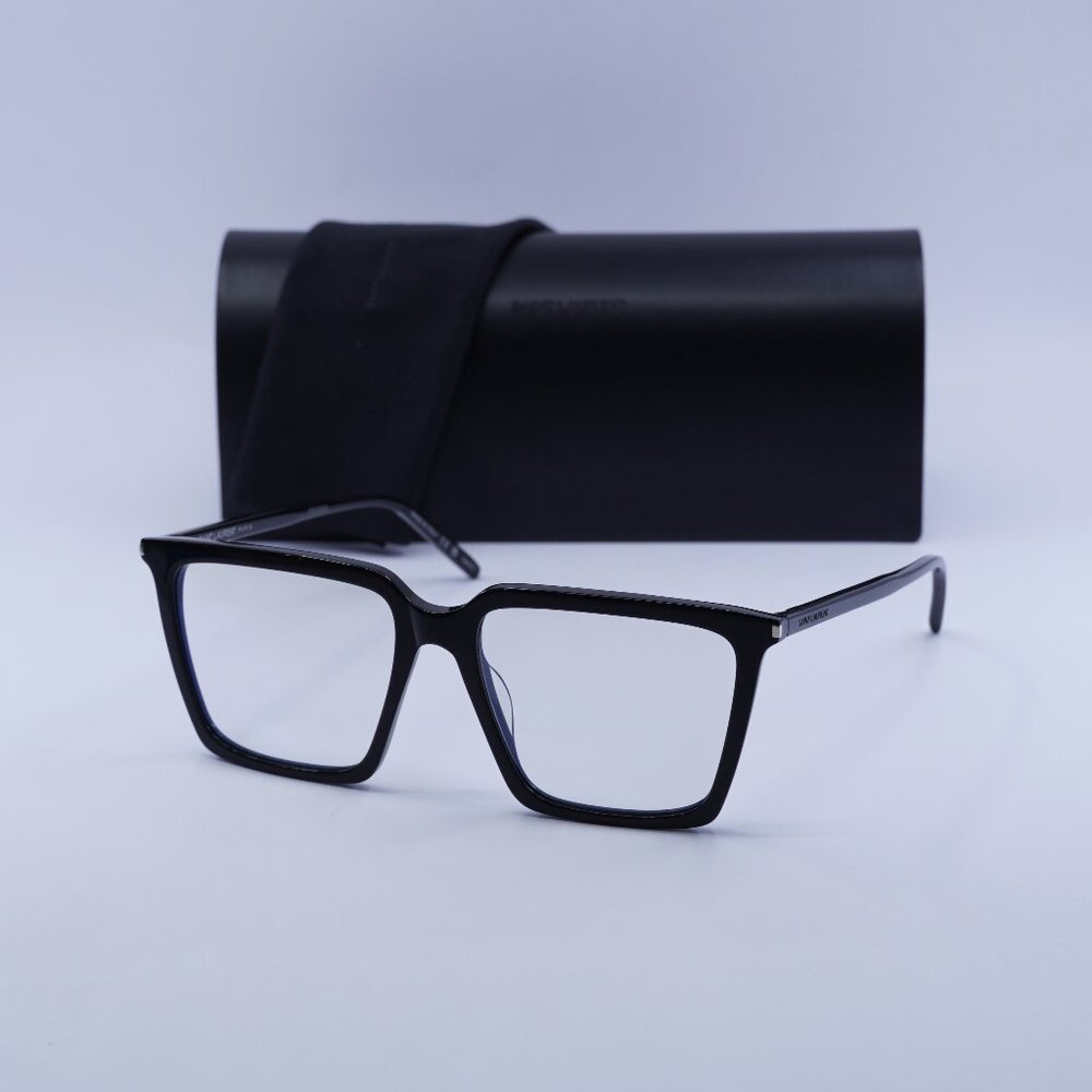 Saint Laurent SL474 006 Square Sunglasses – Shiny Black/Blue Light Protection